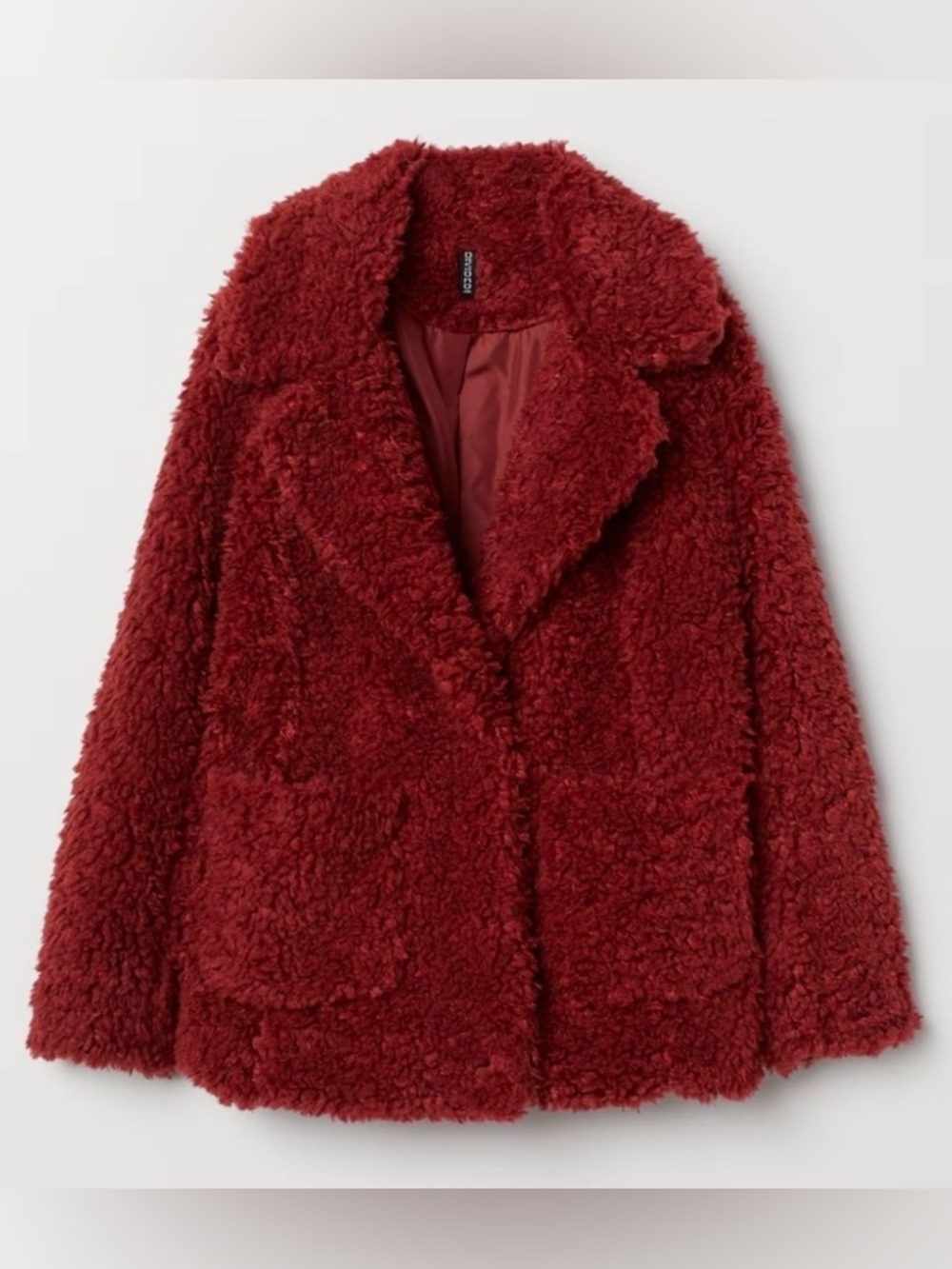 NWOT H&M Red Teddy Faux Fur Jacket - Size Small